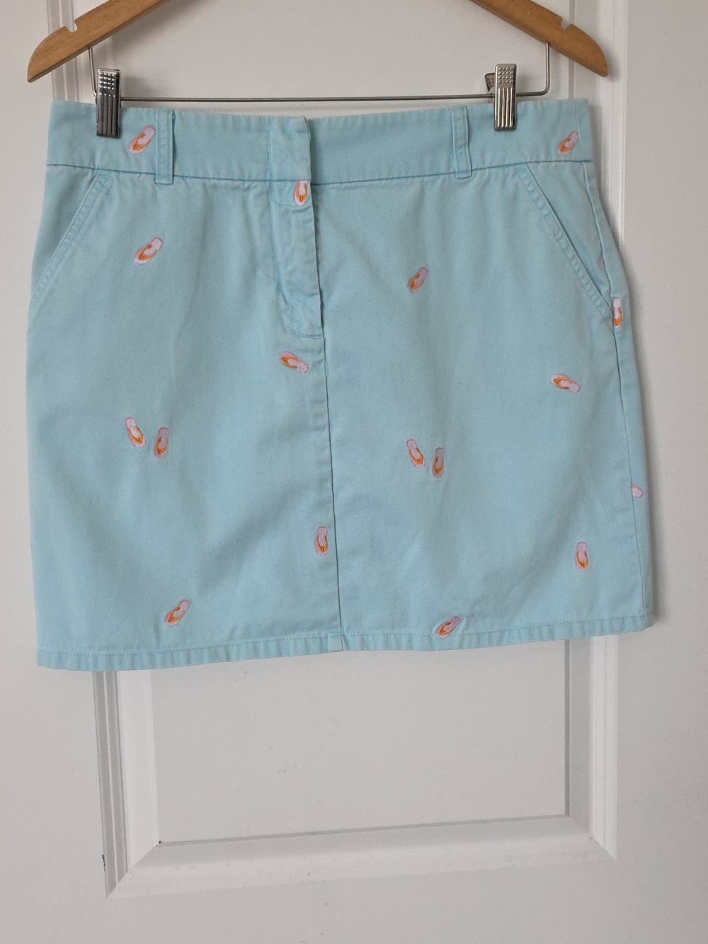 J.Crew Denim Skirt Embroidered Flip Flops Size 8